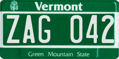VT license plate ZAG042