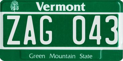 VT license plate ZAG043