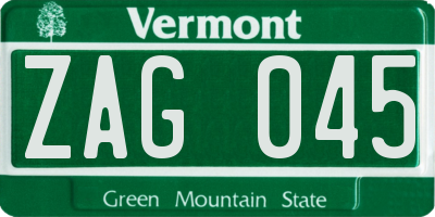 VT license plate ZAG045