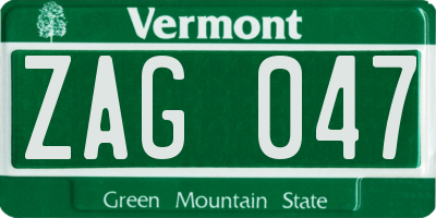 VT license plate ZAG047