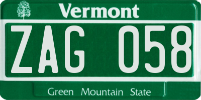 VT license plate ZAG058
