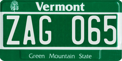 VT license plate ZAG065