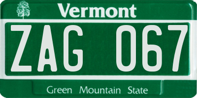 VT license plate ZAG067