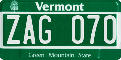 VT license plate ZAG070
