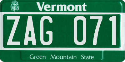 VT license plate ZAG071