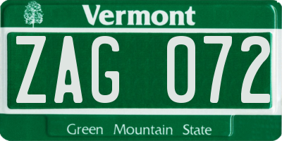 VT license plate ZAG072