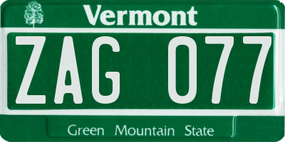 VT license plate ZAG077