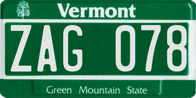 VT license plate ZAG078