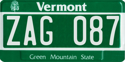 VT license plate ZAG087