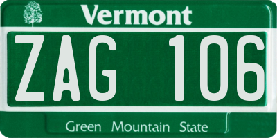 VT license plate ZAG106