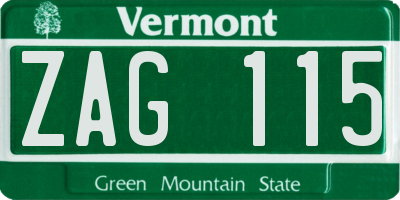 VT license plate ZAG115