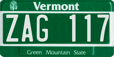 VT license plate ZAG117