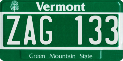 VT license plate ZAG133