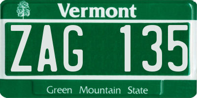 VT license plate ZAG135