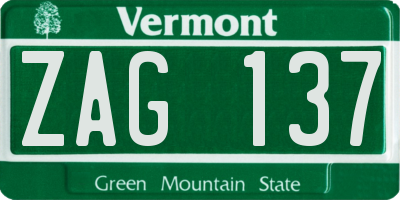 VT license plate ZAG137