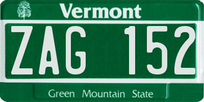 VT license plate ZAG152