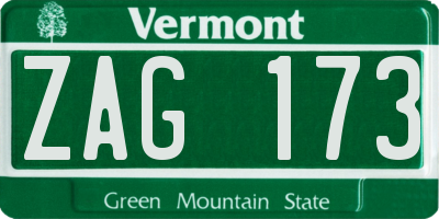 VT license plate ZAG173
