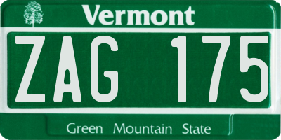 VT license plate ZAG175