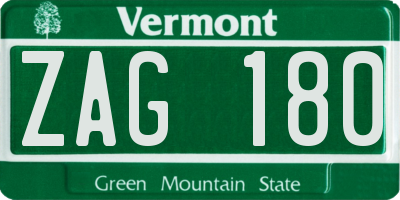 VT license plate ZAG180
