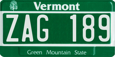 VT license plate ZAG189