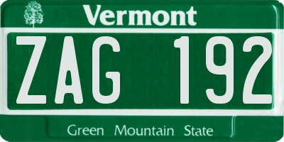 VT license plate ZAG192