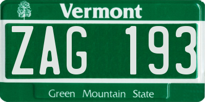 VT license plate ZAG193