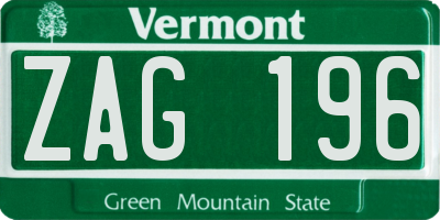 VT license plate ZAG196
