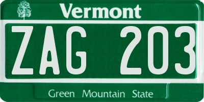 VT license plate ZAG203