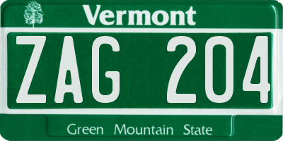 VT license plate ZAG204