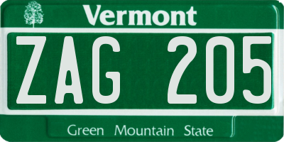 VT license plate ZAG205
