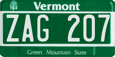 VT license plate ZAG207
