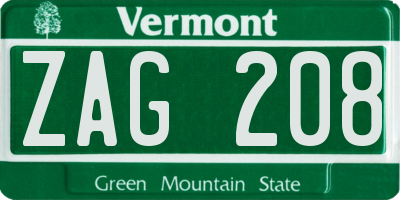 VT license plate ZAG208