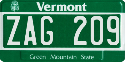 VT license plate ZAG209