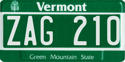 VT license plate ZAG210
