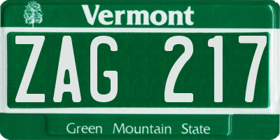 VT license plate ZAG217