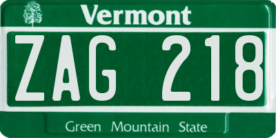 VT license plate ZAG218