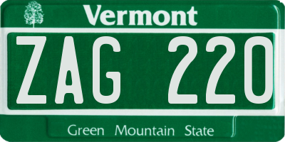 VT license plate ZAG220