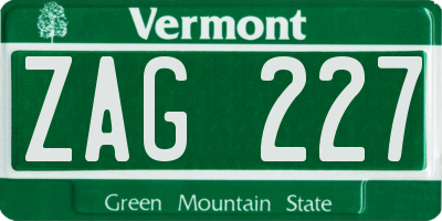 VT license plate ZAG227