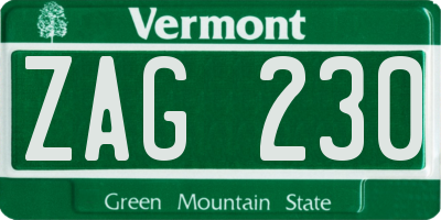 VT license plate ZAG230