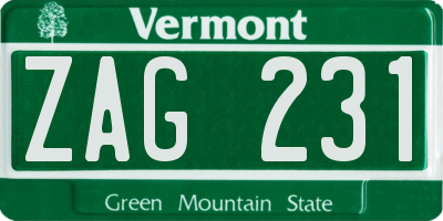 VT license plate ZAG231