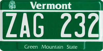 VT license plate ZAG232