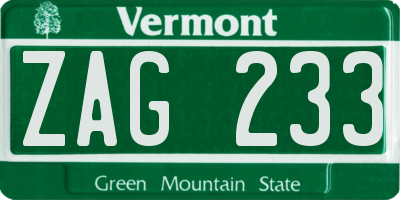 VT license plate ZAG233