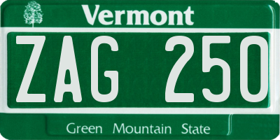 VT license plate ZAG250
