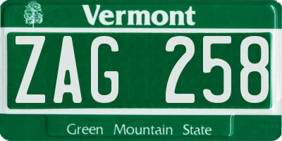 VT license plate ZAG258