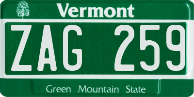 VT license plate ZAG259
