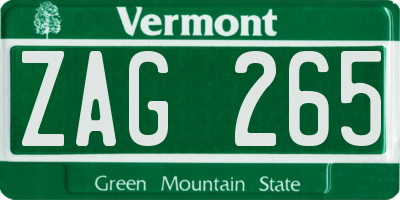 VT license plate ZAG265