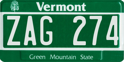 VT license plate ZAG274