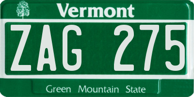 VT license plate ZAG275