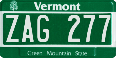 VT license plate ZAG277