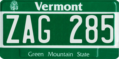 VT license plate ZAG285